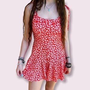Floral Romper Red White Spaghetti Straps Beachy Boutique Womens Size Small